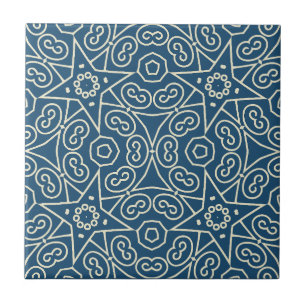 Blue & White Abstract Geometric Pattern  Tile