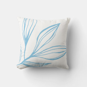 Blue, White Abstract Marine Plant Throw Pillow