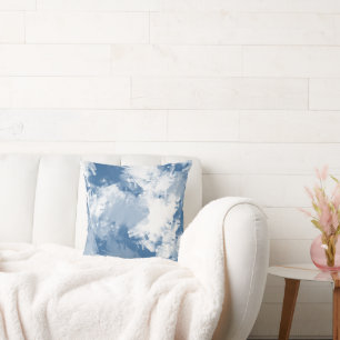 Blue White Abstract Modern Brushstrokes Cushion