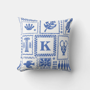 Blue White Abstract Monogram Home Decor Gift Cushion