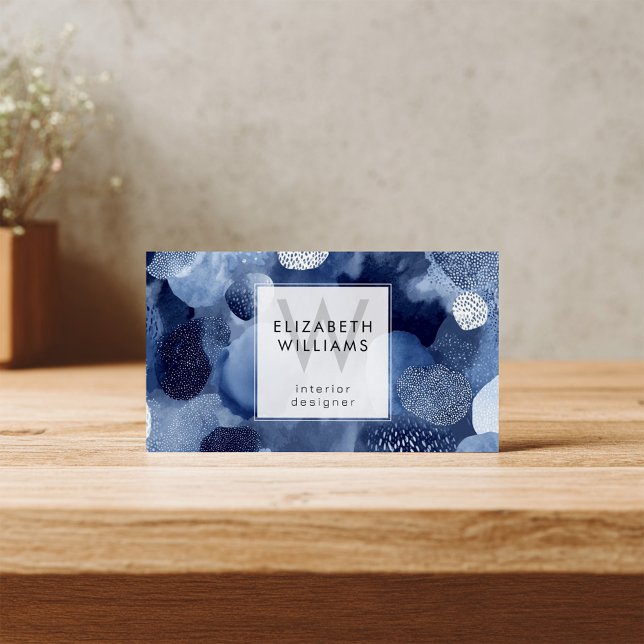 Blue White Abstract Monogram Modern Business Cards (Creator Uploaded)