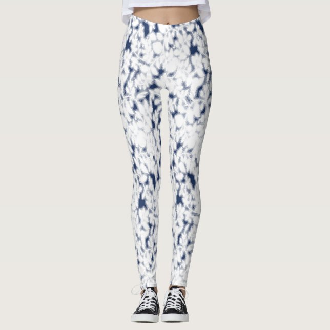 Blue White Abstract Pattern Women's Leggings (Front)