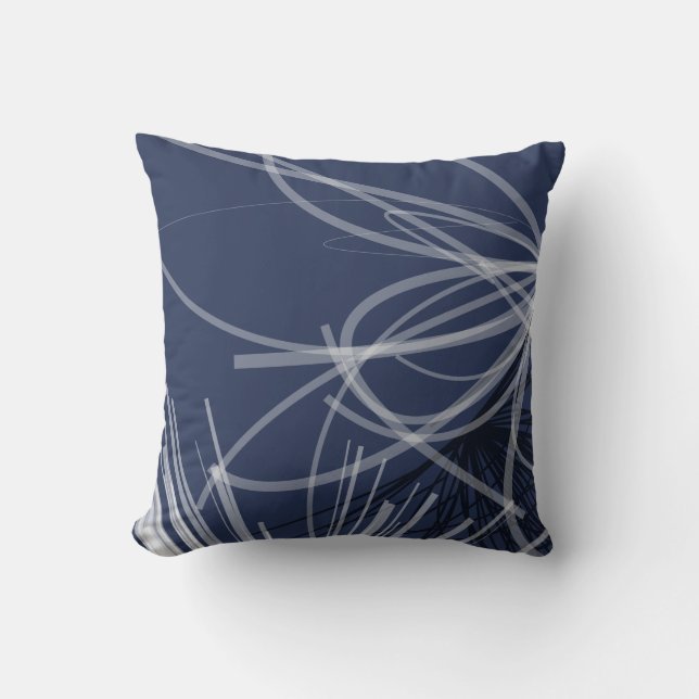 Blue & White Abstract Ribbon Design Cushion (Front)