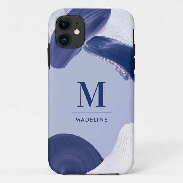 Blue white abstract textured modern hand painted Case-Mate iPhone case (Back)