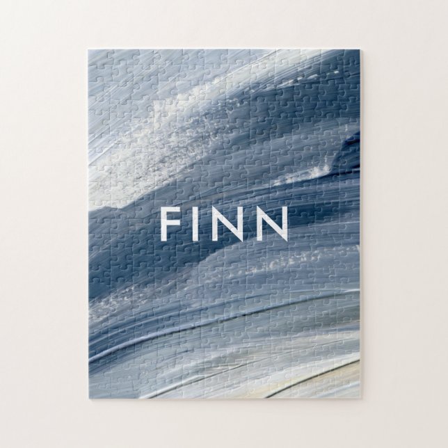 Blue white abstract textured modern hand painted p jigsaw puzzle (Vertical)