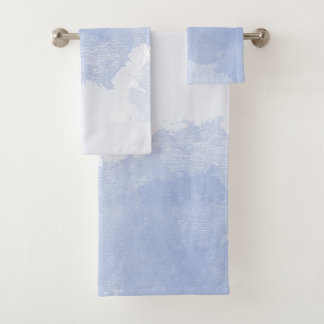 Blue white abstract watercolor splash coastal bath towel set