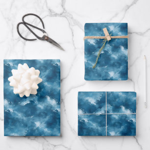 Blue & White Abstract Watercolor Wrapping Paper Sheet