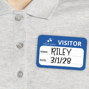 Blue White Add Your Logo Visitor  Name Tag