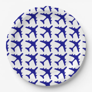 Blue white aeroplane pattern paper plates