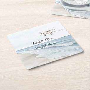 Blue White Aeroplanes Square Paper Coaster