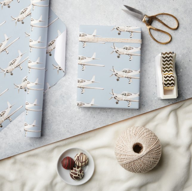 Blue White Aeroplanes Wrapping Paper (Crafts)