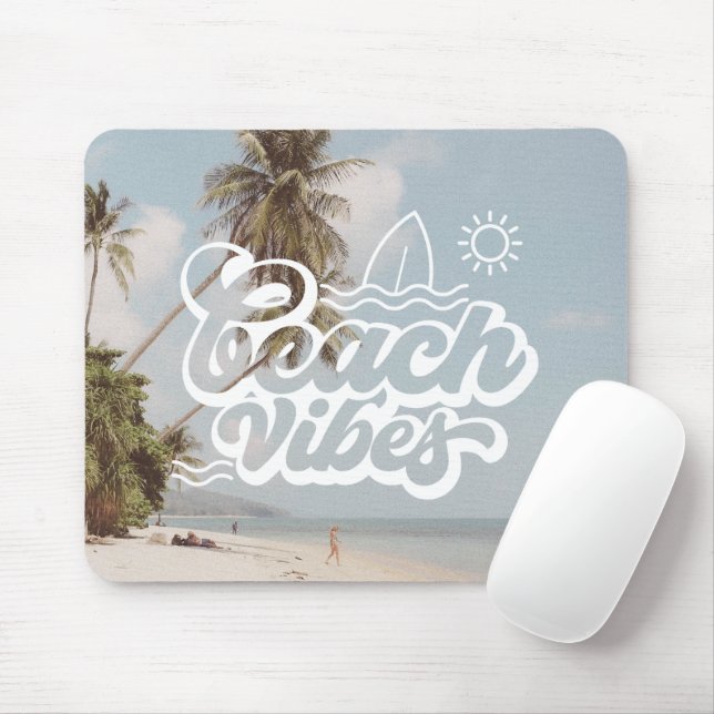 Blue White Aesthetic Beach Vibes Mouse Mat (With Mouse)