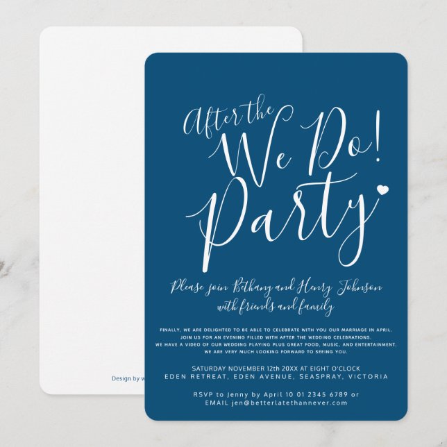 Blue white after the we do wedding after party invitation (Front/Back)
