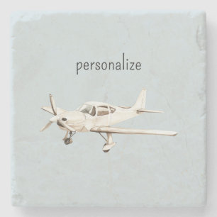 Blue White Airplanes Stone Coaster