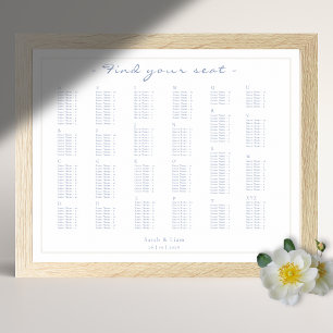 Blue & White Alphabet Wedding Seat Chart Poster