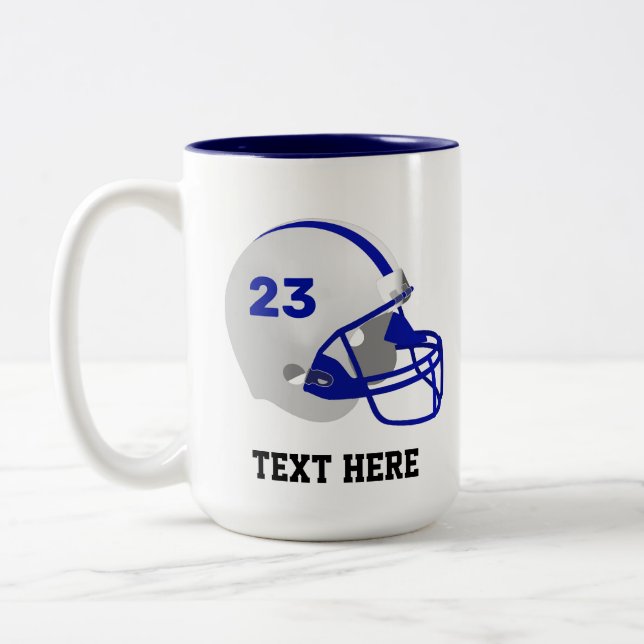 Blue & White American Football Helmet Two-Tone Coffee Mug (Left)