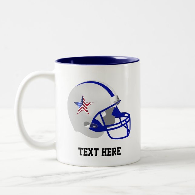 Blue & White American Football Helmet Two-Tone Coffee Mug (Left)