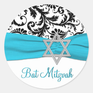 Blue, White, and Black Damask Bat Mitzvah Sticker