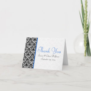 Blue, White, and Black Damask Thank You Card