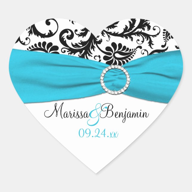 Blue, White, and Black Damask Wedding Sticker (Front)