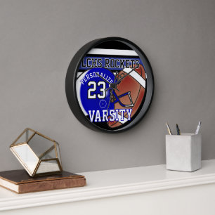 Blue, White and Black Football Jersey   EDITABLE Clock