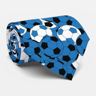 Blue, White and Black Soccer Ball Collage Tie