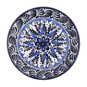 Blue White and Black Spanish Talavera Style Cutting Board