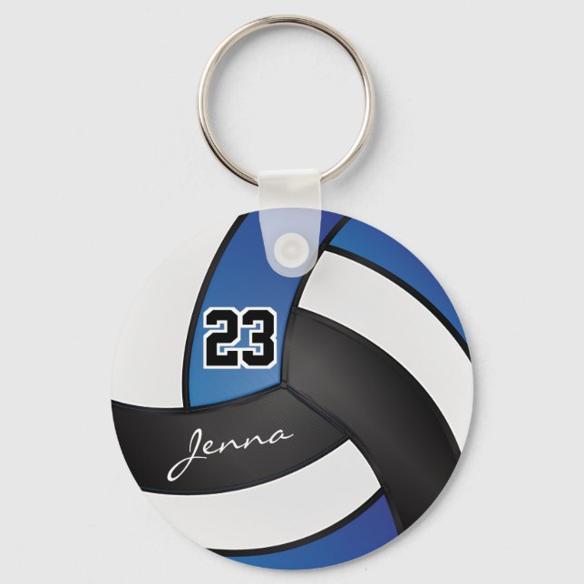 Blue, White and Black Volleyball - Customise Key Ring (Front)