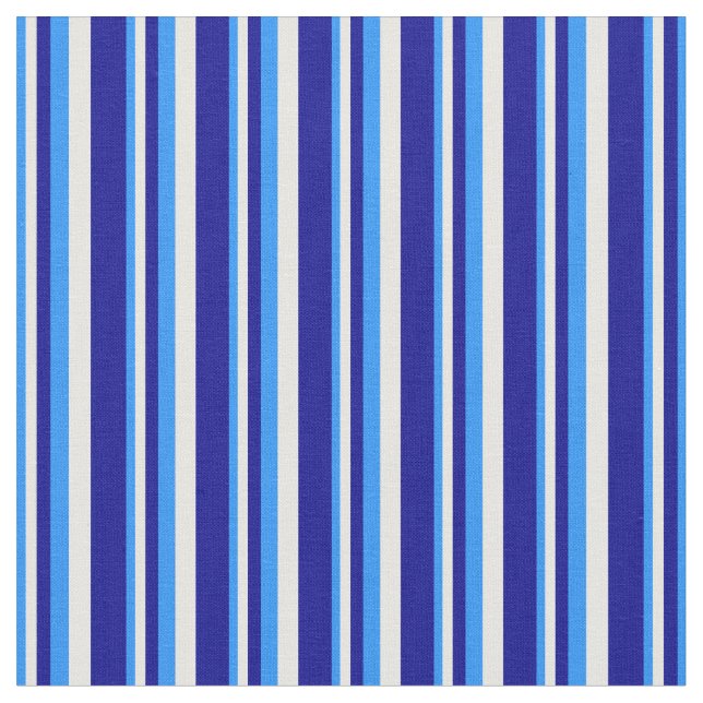 Blue, White, and Dark Blue Coloured Lined Pattern Fabric (Close Up)