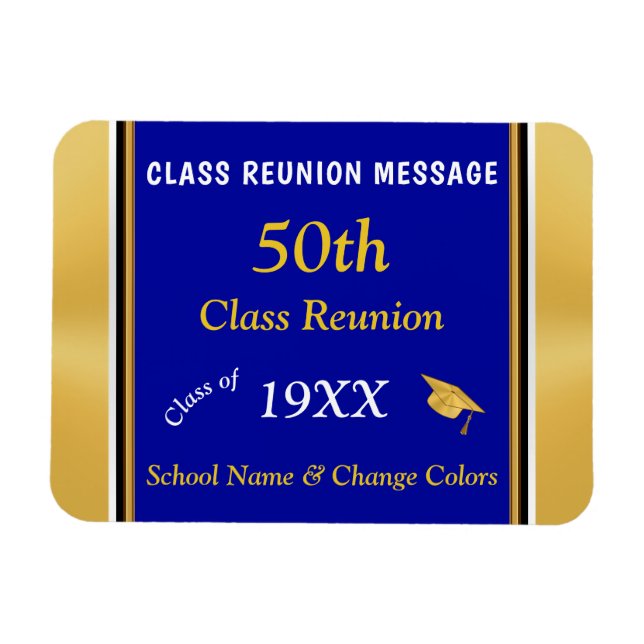 Blue, White and Gold 50th High  Reunion Souvenirs Magnet (Horizontal)