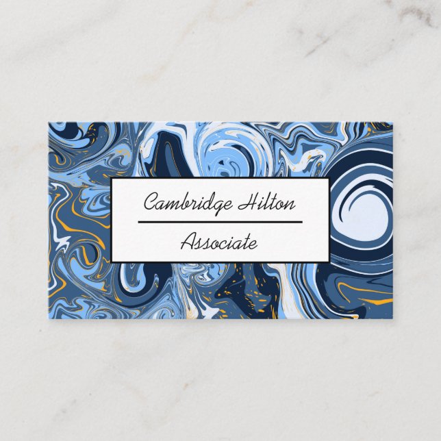 Blue, white and Gold Marble Swirls Business  Business Card (Front)