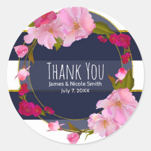 Blue White and Gold Modern Floral Chic Glam Party Classic Round Sticker
