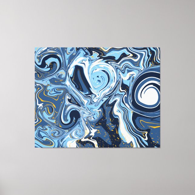 Blue, White and Gold Swirls Fluid Art   Canvas Print (Front)