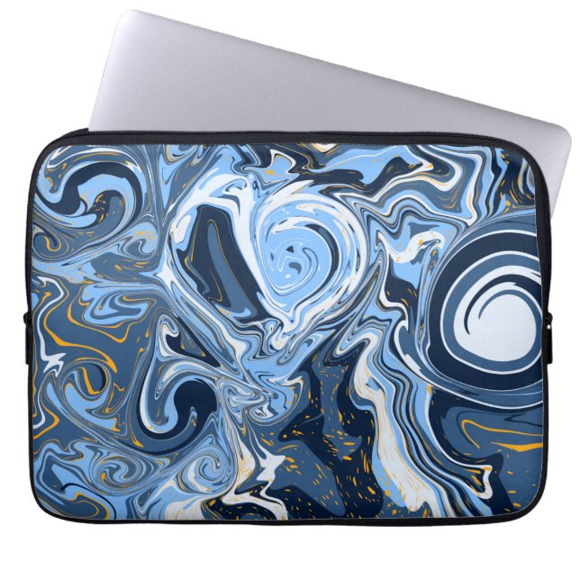 Blue, White and Gold Swirls Fluid Art    Laptop Sleeve (Front)