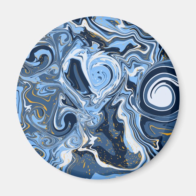 Blue, White and Gold Swirls Fluid Marble Magnet (Front)