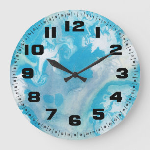 Blue White and Grey Marble Pattern Large Clock
