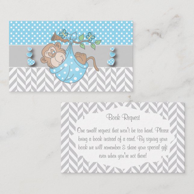 Blue, White and Grey Monkey Book Request Enclosure Card (Front/Back)