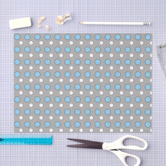 Blue white and grey with dots pattern tissue paper (Craft)