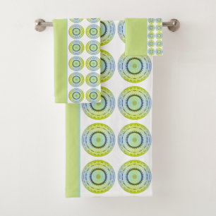Blue White And Lime Green Bath Towel Set