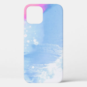 Blue white and pink abstract painting iPhone 12 case