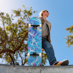 Blue white and Pink floral Dd Brand Skateboard