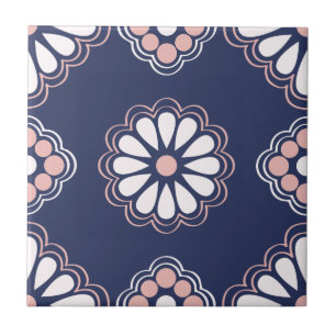 Blue, White and Pink Geometric Flowers Tile