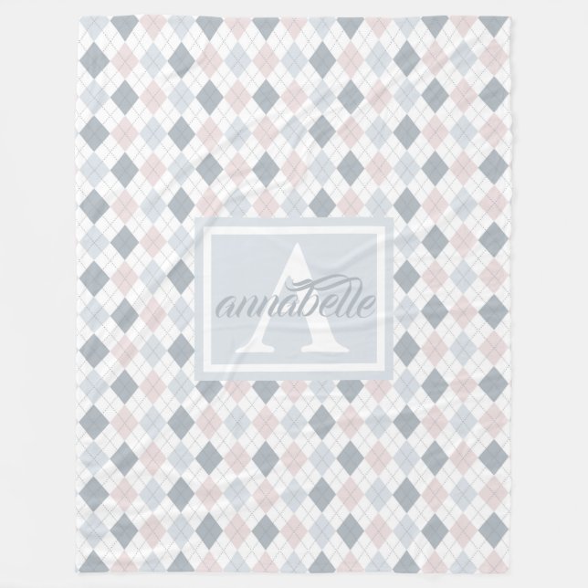 Blue, White, and Pink Personalised Fleece Blanket (Front)
