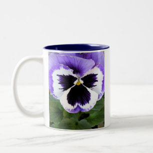 Blue, White and Purple Pansy Two-Tone Coffee Mug