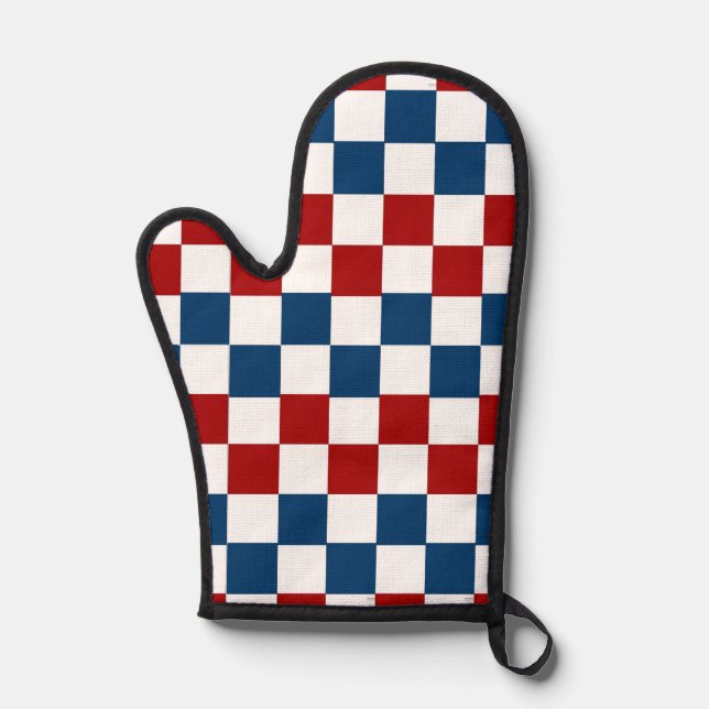 Blue White and Red Chequered Oven Mitt (Front)