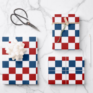 Blue, White and Red Chequered Wrapping Paper Sheet