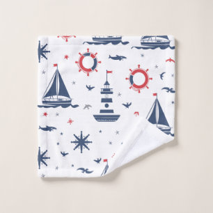 Blue, white and red nautical design wash cloth