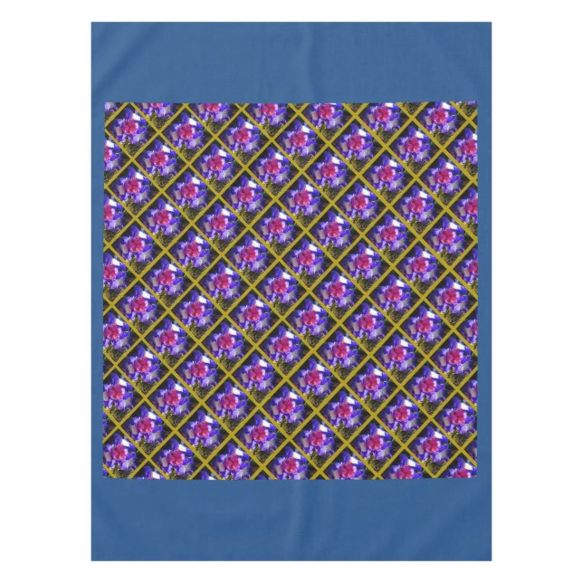 Blue white and Red with gold line table cloth (Front)