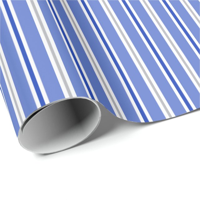 Blue White and Silver Stripes Wrapping Paper (Roll Corner)