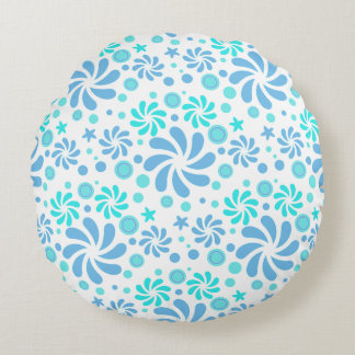 blue, white and turquoise pattern round pillow